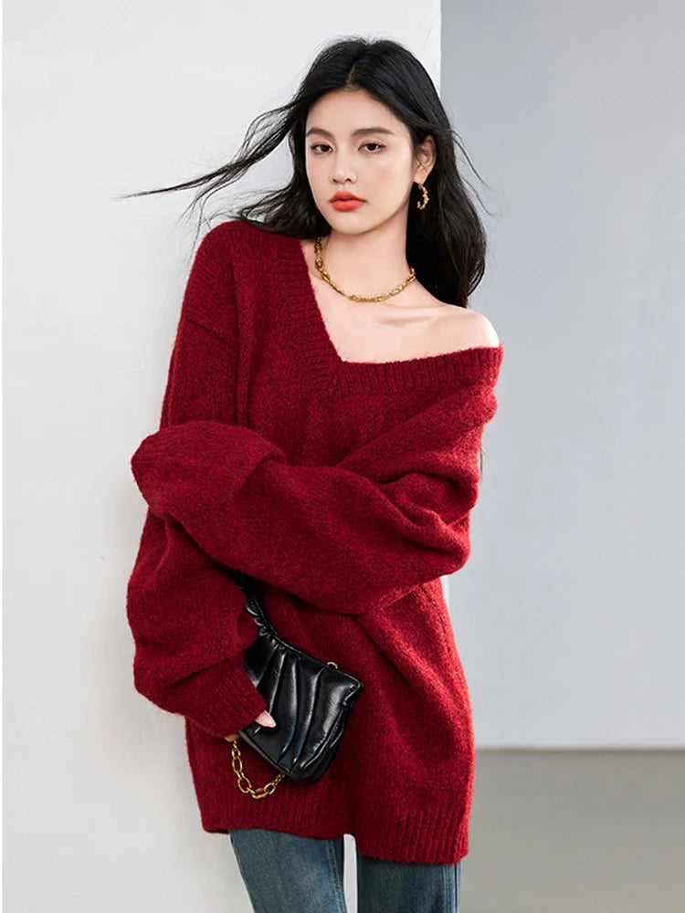 oversized red sweater dress Amazon.com: Women's V Neck Wrap Sweater Dress Long Sleeve Cable Knit  Bodycon Mini Party Dress Casual Solid Color Pullover Jumper (X-Large,Red) :  Clothing, Shoes & Jewelry