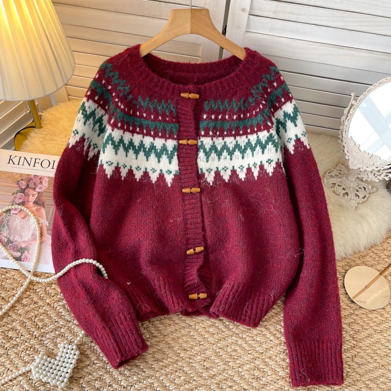 Cozy Knit Cardigan With Wooden Toggle Buttons on Luulla