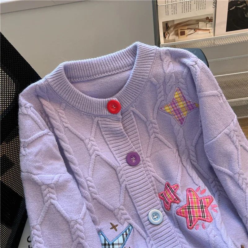 Floral Button Cable Cardigan