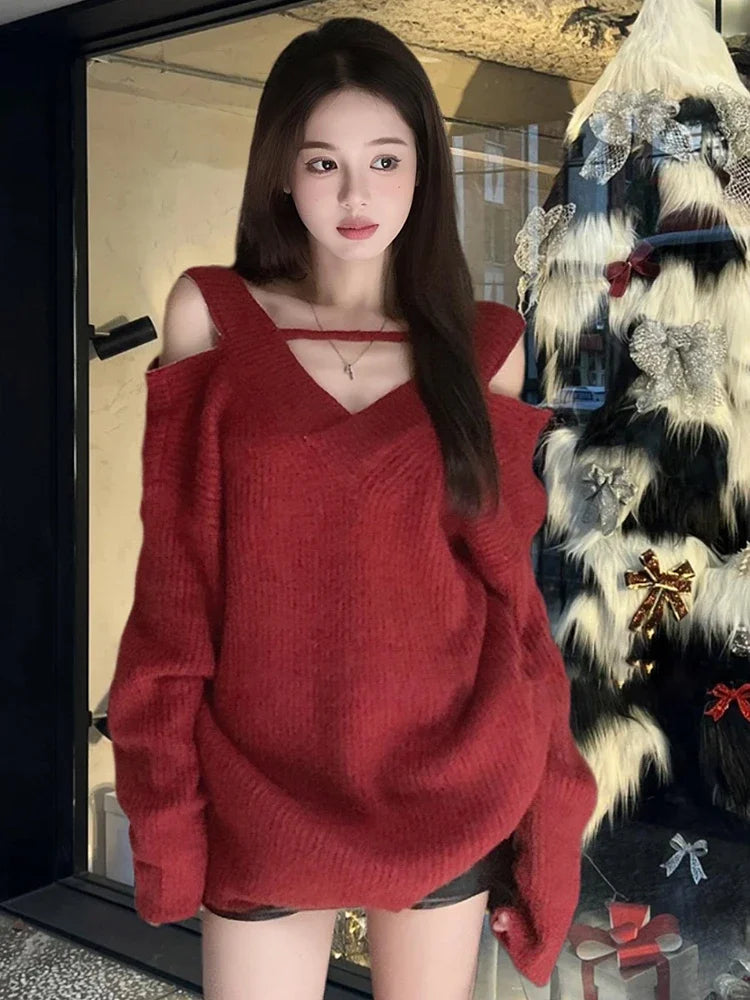 open lace back dress Black Off Shoulder Wrap Belted Ribbed Knit Sweater Dress L / Black main image 1