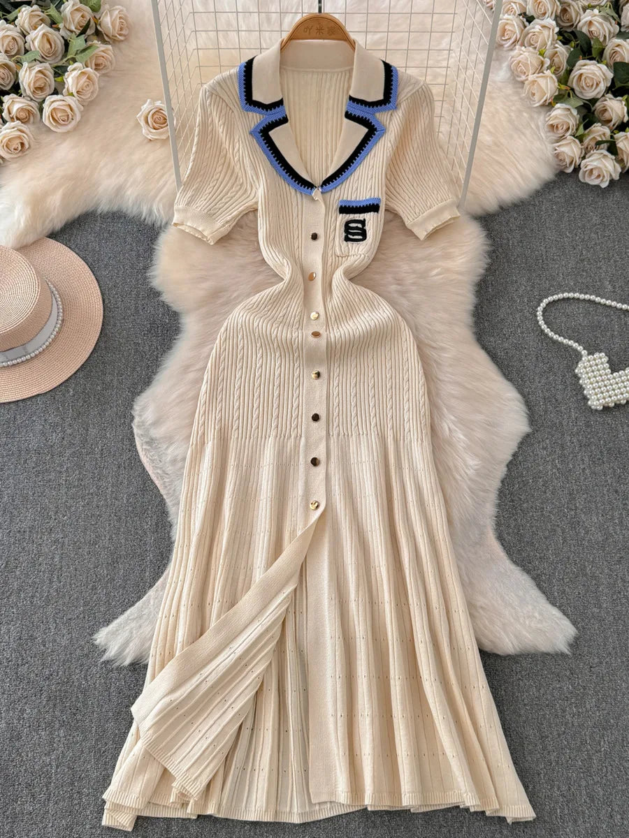 Womens Knit Dress With Belted Waist And Buttons