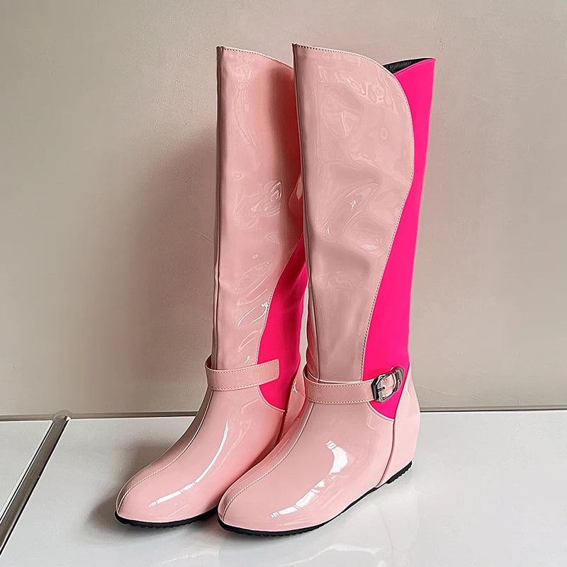 Pink fashion trendy high knee boots Whatta Showdown Platform Knee High Boots – LAMODA US main image 4