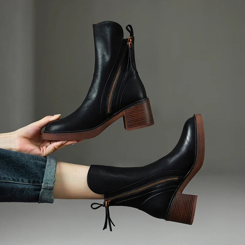 winter women dress shoes Oyedens Womens Dress Oxfords Slip on Ankle Booties Fashion Leather Pointed Toe Stacked Mid Heel Office Work Short Dressy Boots Winter Fall Shoes for