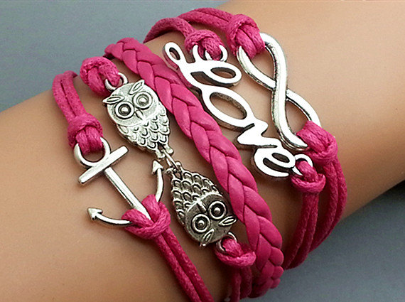 Infinity Bracelet Love Bracelet Owls Bracelet Anchor Bracelet Antique Sliver Rose Star Bracelet Cute personalized Bracelet