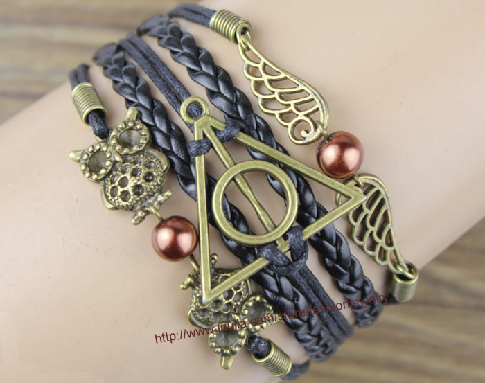 Harry Potter Deathly Hallow Bracelet, Harry Potter Snitch, Owl Wing Bracelet,bead Bracelet,bronze Bracelet Gift For Girl Friend,boy Friend