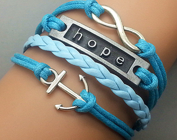 Infinity Hope & Anchor Bracelet Charm Bracelet Silver Bracelet Black Korean Wax Cords Black Leather Charm Bracelet Personalized Bracelet