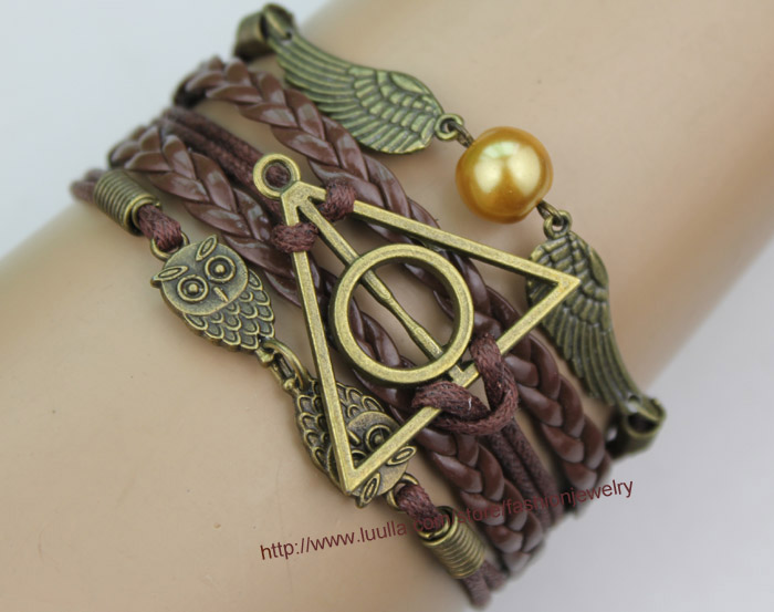 Harry Potter Deathly Hallow Bracelet, Harry Potter Snitch, Owl Wing Bracelet,Bead Bracelet,Bronze Bracelet Gift For Girl Friend,Boy Friend