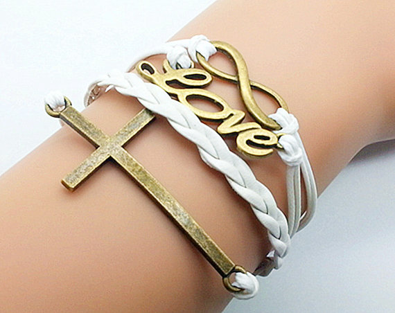 Infinity Cross & Love Bracelet Charm Bracelet Silver Bracelet Red Korean Wax Cords Leather Charm Bracelet Personalized Bracelet