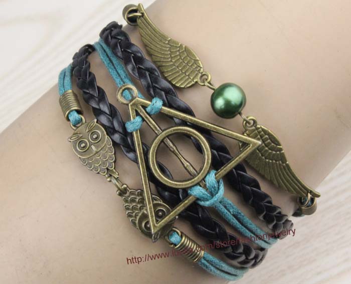 Harry Potter Deathly Hallow Bracelet, Harry Potter Snitch, Owl Wing Bracelet,Bead Bracelet, Gift For Girl Friend,Boy Friend