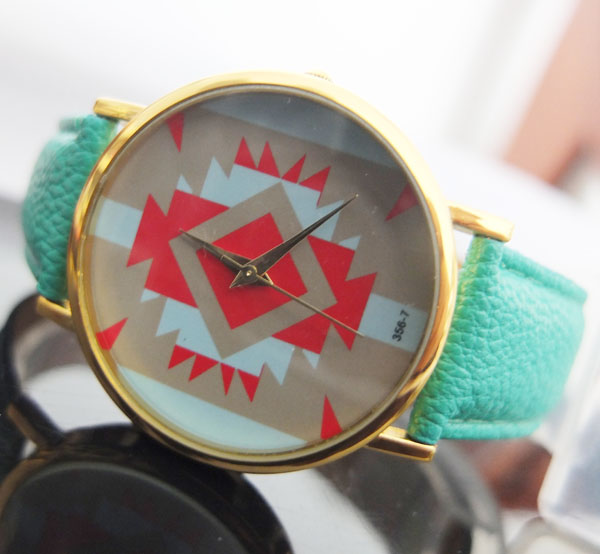 Mint Leather Watch-Fashion Geneva Platinum Tribe Print Women Men Analog Quartz Wrist Watch