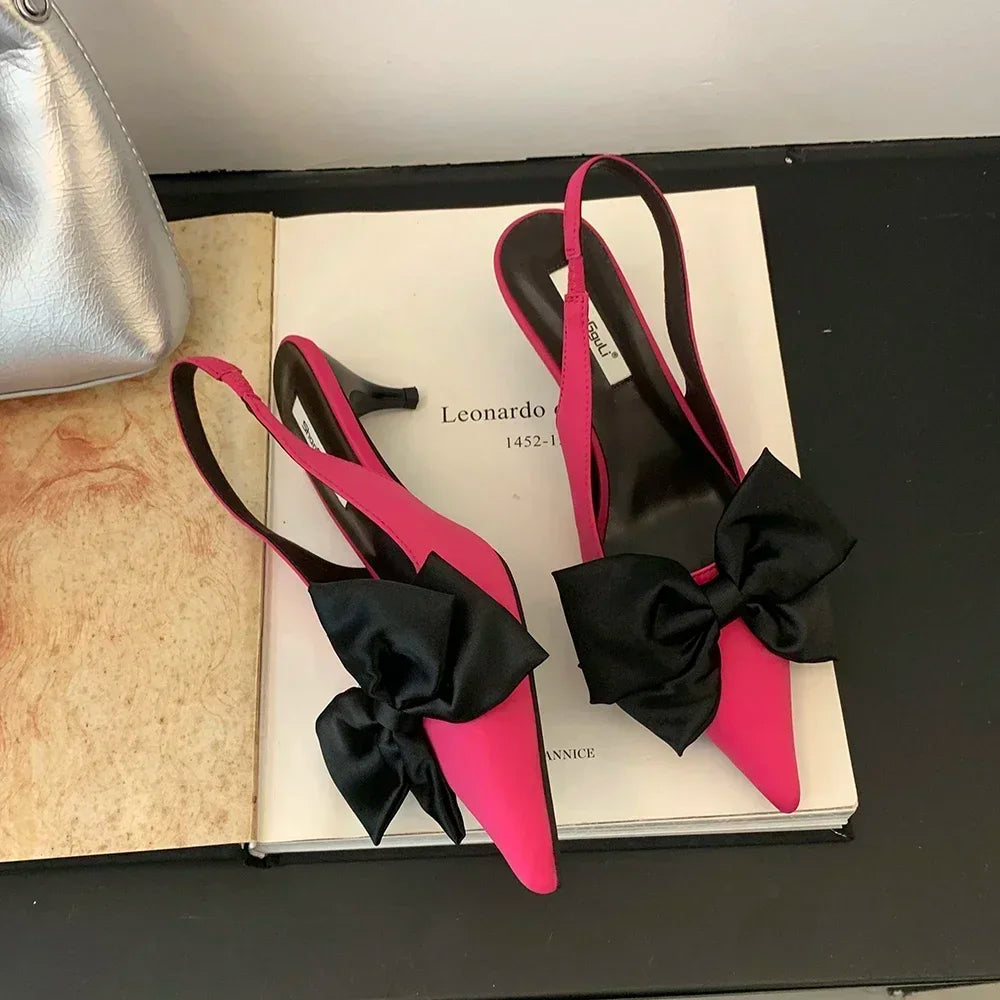 Pink Slingback Heels With Black Bow Accent on Luulla