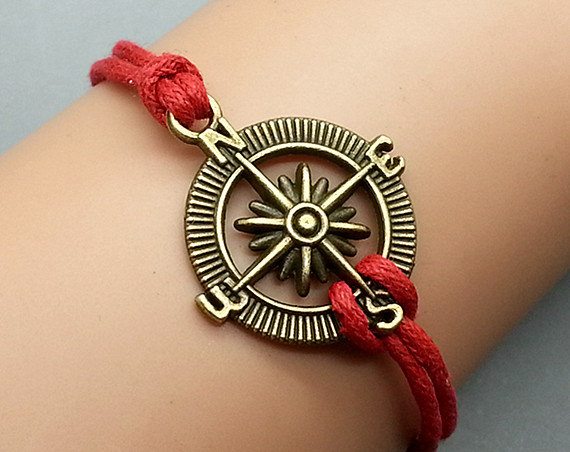 2pcs Compass Bracelet Red Wax Cord Bracelet Bronze Cham Bracelet Wristband Bracelet Adjustable Weave Bangle Personalized Bracelet