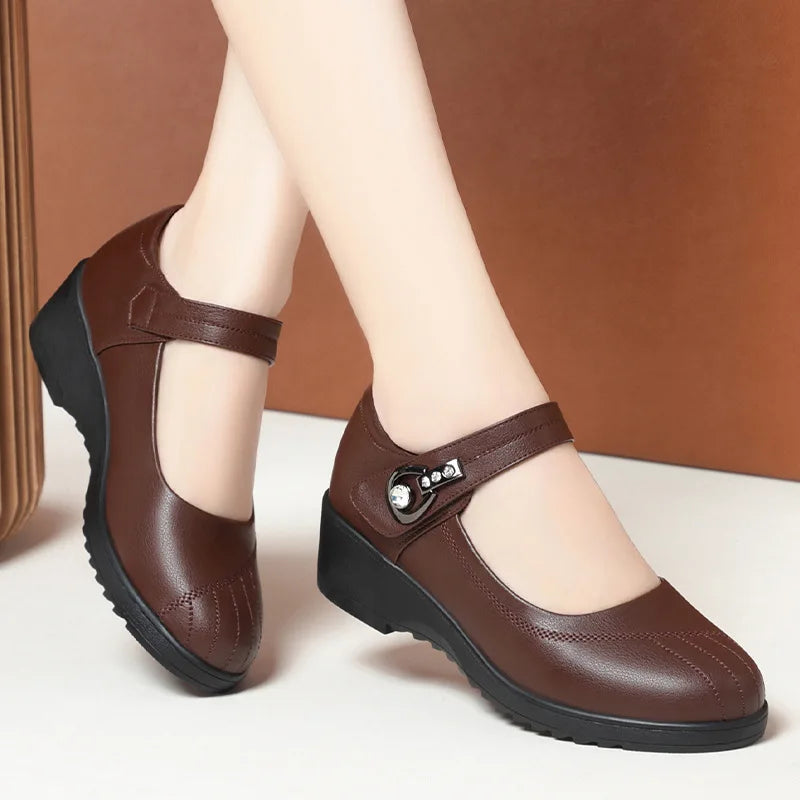 Womens Comfortable Brown Mary Jane Wedge Shoes on Luulla
