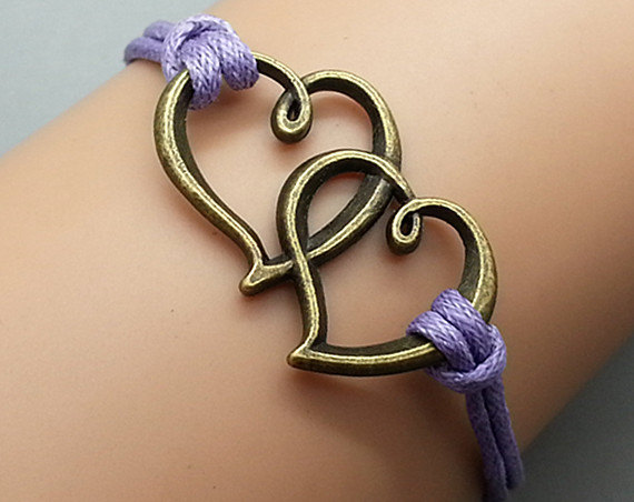 2pcs Love Bracelet Purple Wax Cord Bracelet Bronze Cham Bracelet Wristband Bracelet Adjustable Weave Bangle Personalized Bracelet
