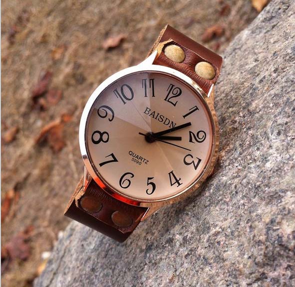 Brown Leather Strap Casual Watch-womens Leather Watch Mens Wristwatches