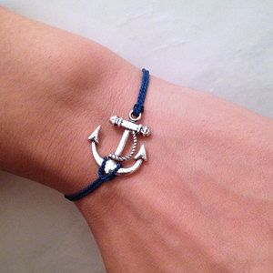 Navy Blue CORD With Anchor Wish Bracelet