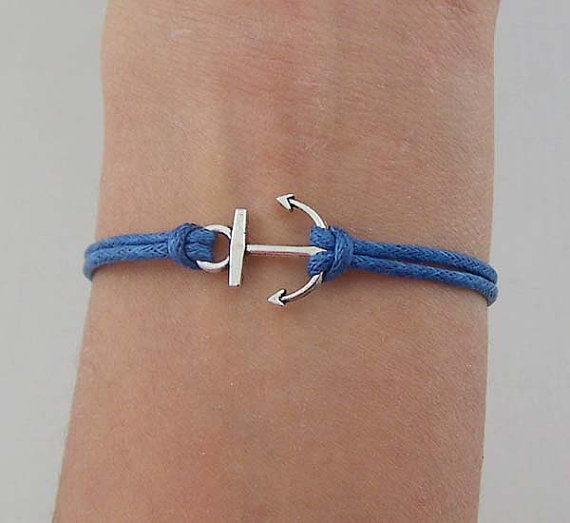 Antique Silver Bracelet, Navy Blue Wax Cords Bracelet, Girls or boys Gift