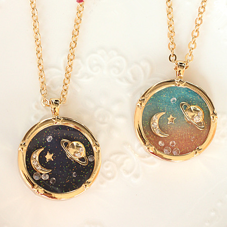 Fantasy universe planet Saturn moon diamond the long necklace sweater chain