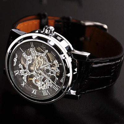 Black Watch Mens Mechanical Wristwatch Mens Leather Watch