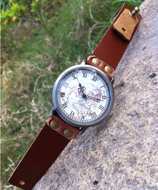 Geniune Leather Wrap Bracelet Watch World Map Watch Mens Watch Womens