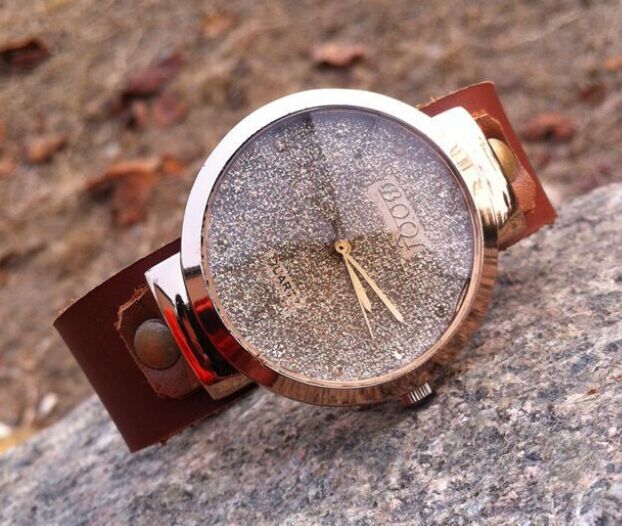 Retro Rhinestone Glitter Leather Watch -womens Handmade Wristwatch