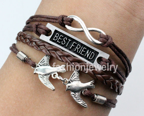 Soyagift Manual tree leaves Bird Owls Charms Infinity Leather Braid Rope Bracelet