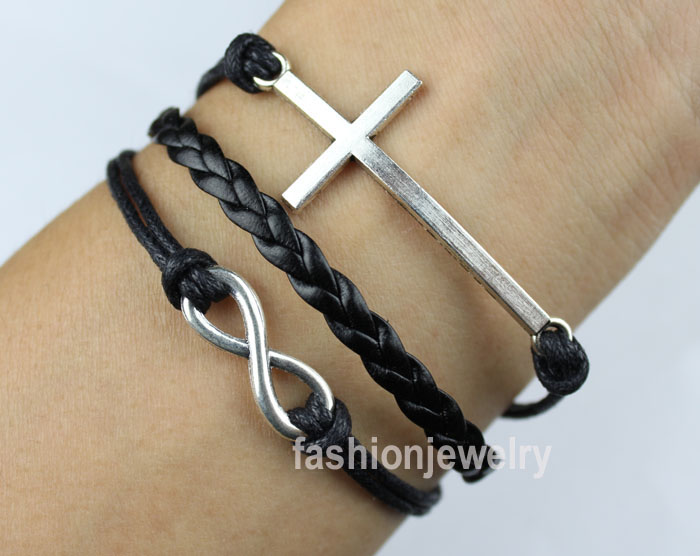 Infinity Bracelet Cross Bracelet-Silver Bracelet,Blessed Gift, leather charm bracelet,ropes woven bracelet,handmade jewelry gift