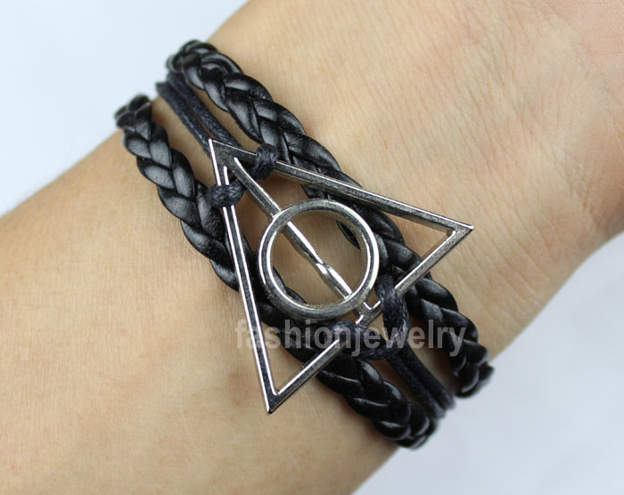 Harry potter bracelet,deathly hallow bracelet-antique silver bracelet,leather ropes charm bracelet,gift for boys or girls