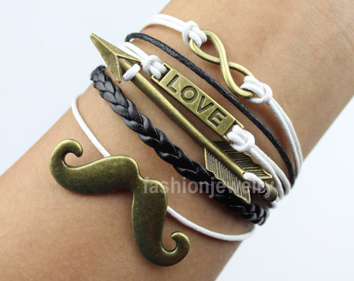 Infinity Bracelet Love Bracelet Arrow Bracelet Mustache Bracelet-Bronze Bracelet Leather Ropes Bracelet,Personalized Jewelry Gift