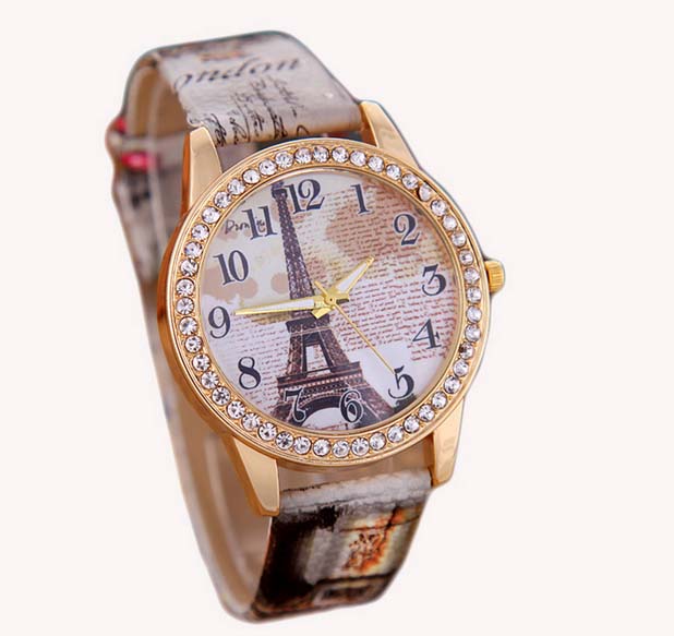Fashion Eiffel Tower Quartz Vintage Leather Watch Women Ladies Students Retro Wrist Watches