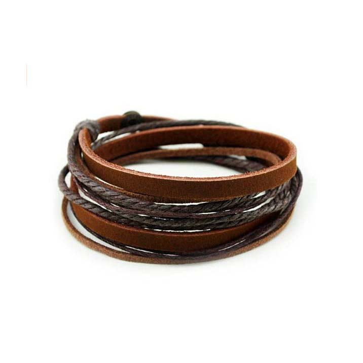Unisex Brown Genuine Leather Cuff Bracelet Bange Rope Wrap Wristband