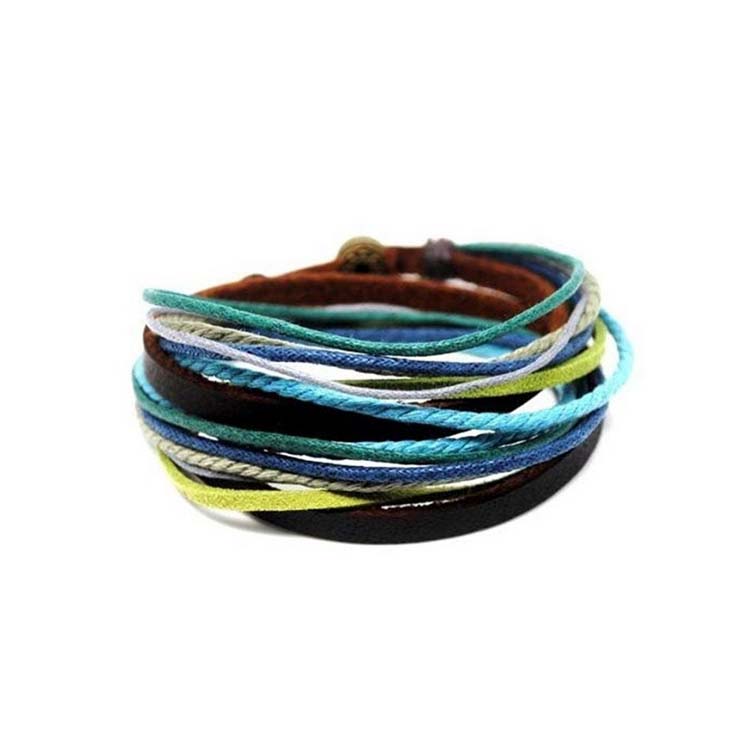 Multicolor Ropes Leather Wrap Cuff Bracelet Adjustable Wristband Jewelry Gift
