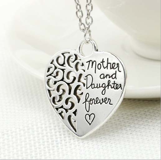 Mother and Daughter Forever Heart Shaped Pendant Necklace Jewelry Gift
