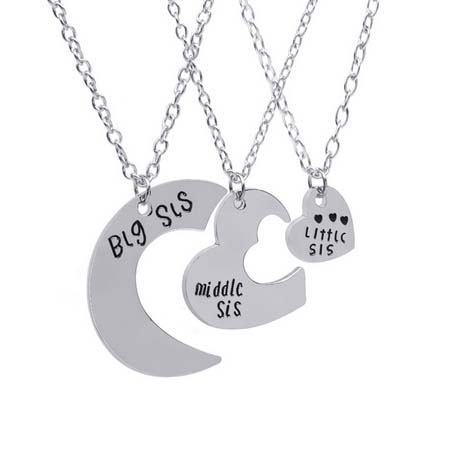 3 pcs'Big sis middle sis little sis'Pendant Heart Shaped Necklaces 