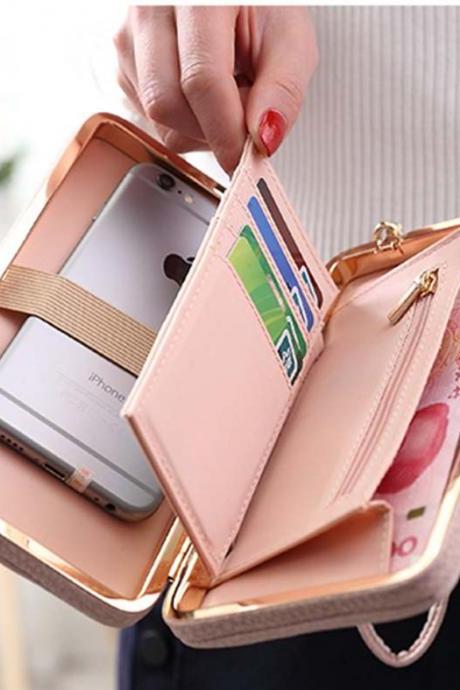 Women's Fashion PU Leather Bowknot Long Design Wallet Ladies Handbag Day Clutch Bag