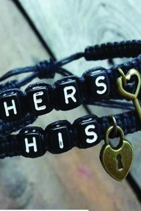 1Pair Couples Bracelet Lovers Bracelet His Hers Personalized Gift Key Lock Boyfriend Girlfriend Jewelry