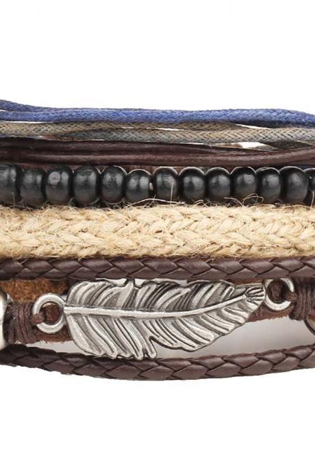 4PCS/Set Leather Bracelet Men's Fashion Bangle Jewelry Women's retro Beads Bracelet jewelry bracelet 