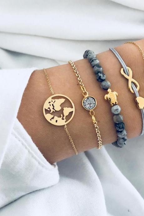 Elegant Fashion Jewelry Infinity Love Beads Multilayer Bracelet Set For Women Girls
