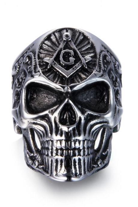 Men's Stainless Steel Masonic Skull Ring