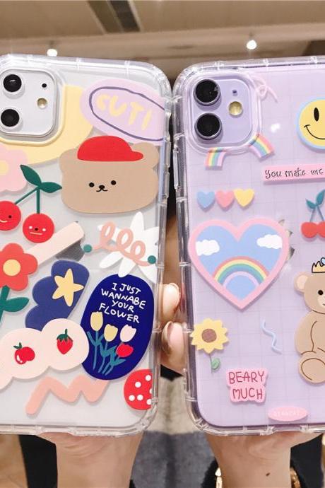 Cute Bear Phone Case For iPhone 12 11 Pro Max X XR XS Max 12 Mini 7 8 Plus SE 2020 Clear phone cover
