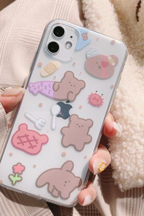 For iPhone 12 Pro Case Cute Bear Clear Phone Case For iPhone 12 Mini 11 Pro Max 8 7 Plus X XS Max XR