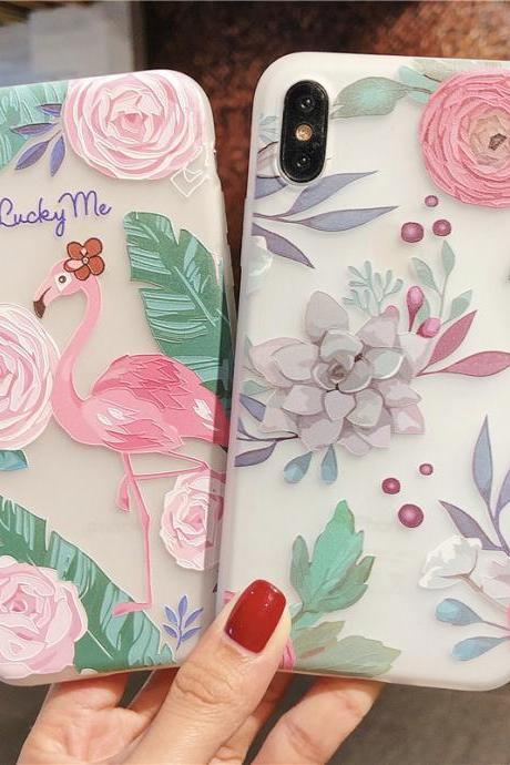 Flamingo Flower Soft Silicone Phone Case