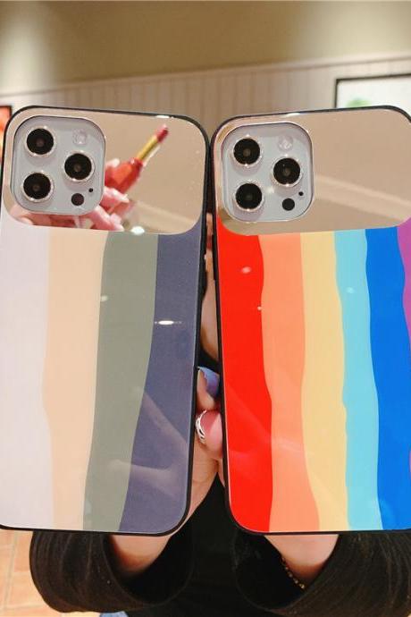 Mirror Glass Rainbow Silicone phone Case 