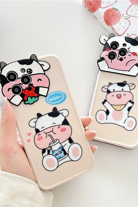 Cow Lens Protection Phone Case for iPhone 11 12Pro X XR XS Max 8 7 Plus Soft IMD Back Cover