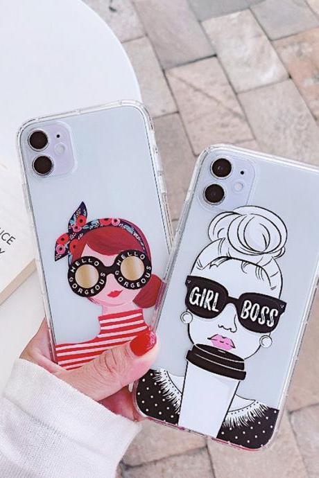 Fashion Girl Soft Silicone Phone Case for iPhone 11 12Pro X XR XS Max 8 7 Plus