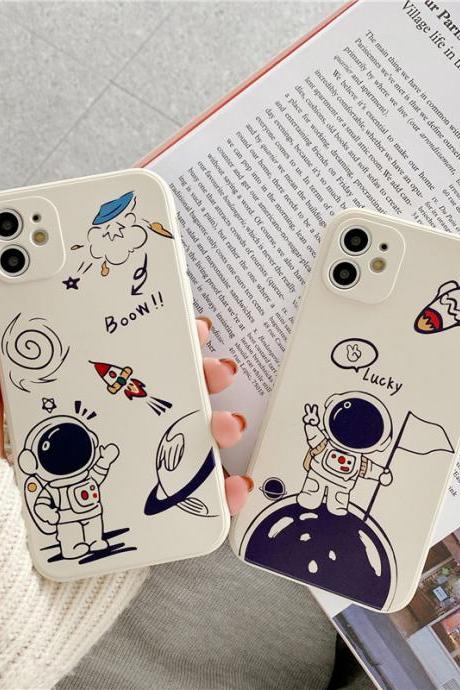 Cartoon astronaut Silicone Phone Case for iPhone 11 12Pro X XR XS Max 8 7 Plus