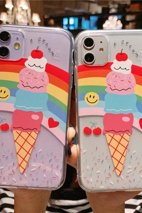 Rainbow Ice Cream Silicone Phone Case for iPhone 11 1 2Pro X XR XS Max 8 7 Plus