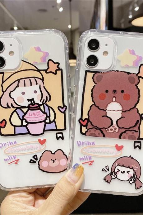 Cute Fashion Girl /bear Soft Silicone Phone Case For Iphone 11 12 13 14 Pro Max Xs Xr