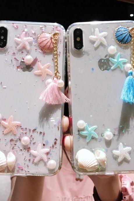 Pearl conch tassels Silicone Clear Phone Case for iPhone 11 12Pro X XR XS Max 8 7 Plus