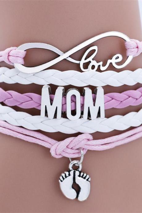 Cute Infinity Love MoM Double Foot Chain Bracelet 